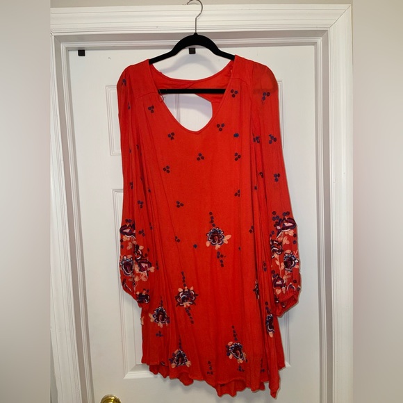 Free people orange long sleeve embroidered dress - Picture 2 of 4